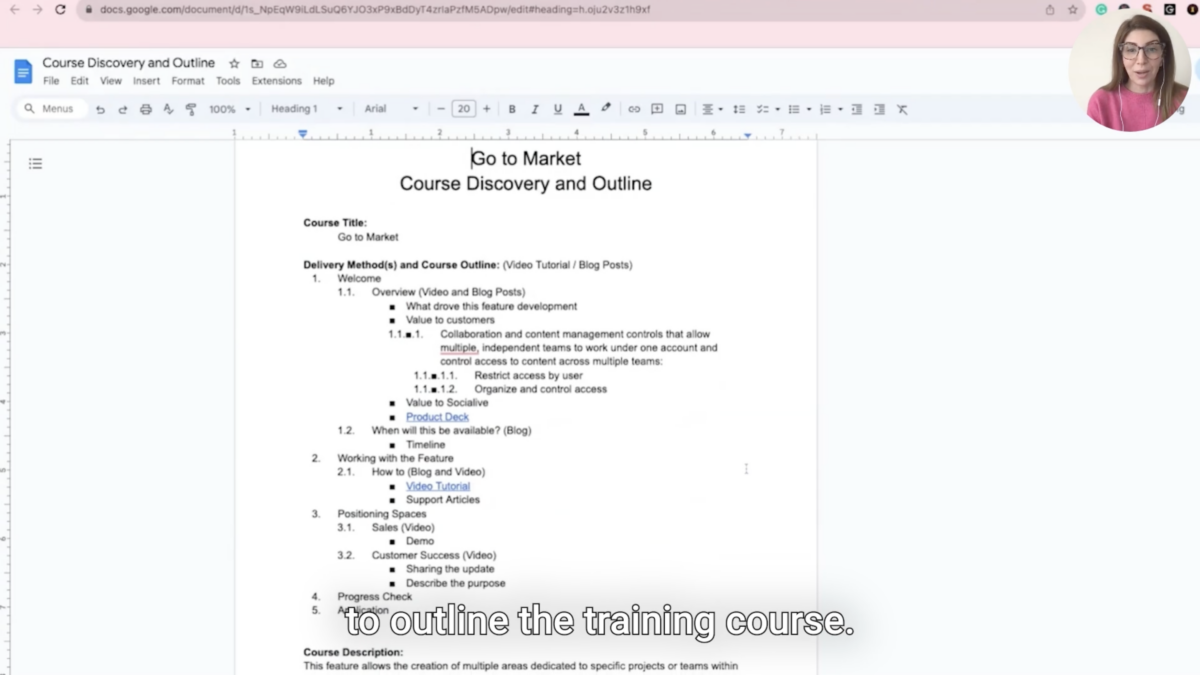 Course outline from how-to video on L&D videos