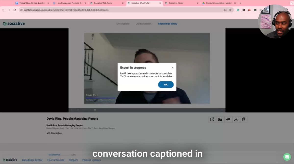 Screenshot of Socialive's automated video captioning