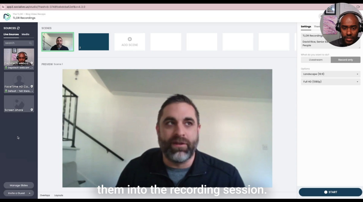 Screenshot of Socialive's video recording platform